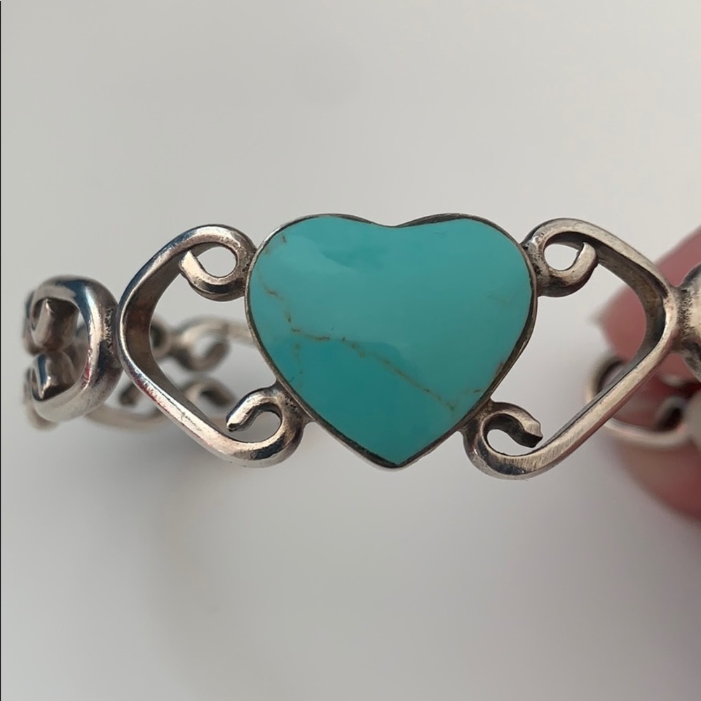 Sterling Silver Cuff Bracelet w/ Turquoise Heart Stone